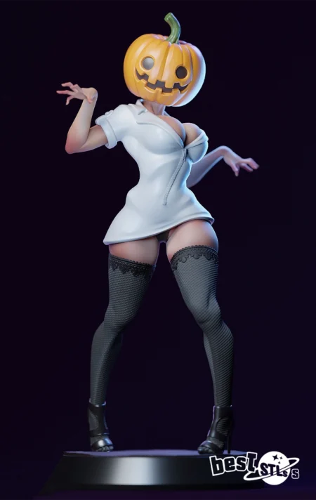 Halloween Sexy Lady Pumpkin NSFW STL 3D Print Model Fantasy Halloween Statue File