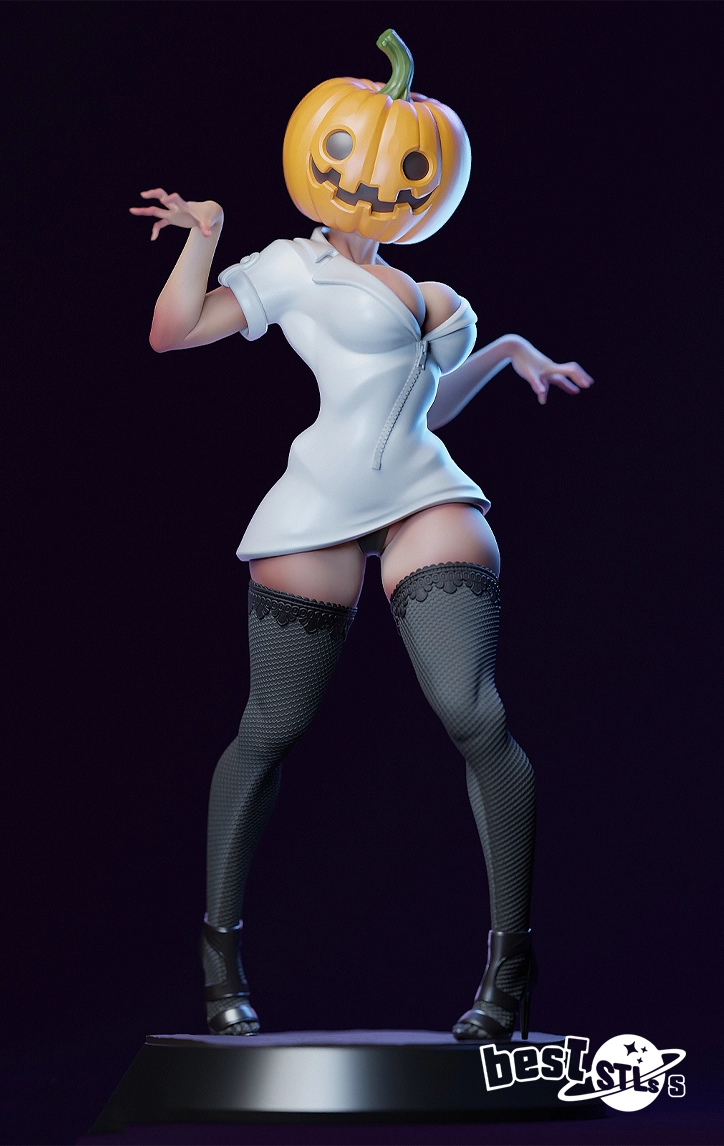 Halloween Sexy Lady Pumpkin NSFW STL 3D Print Model Fantasy Halloween Statue File