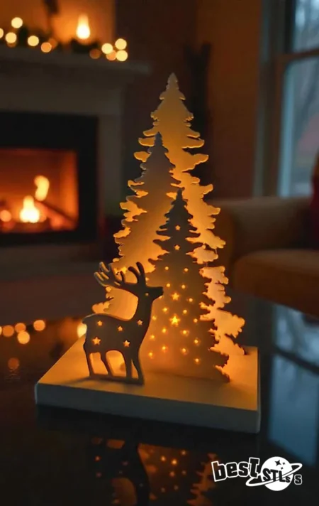 Christmas Decor Scene with LED Tealight Holder STL Holiday 3D Print Decoration