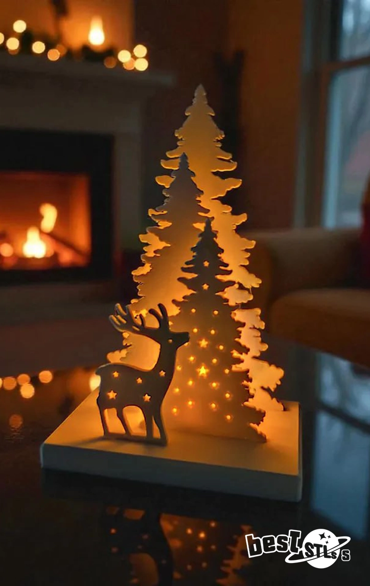 Christmas Decor Scene with LED Tealight Holder STL Holiday 3D Print Decoration
