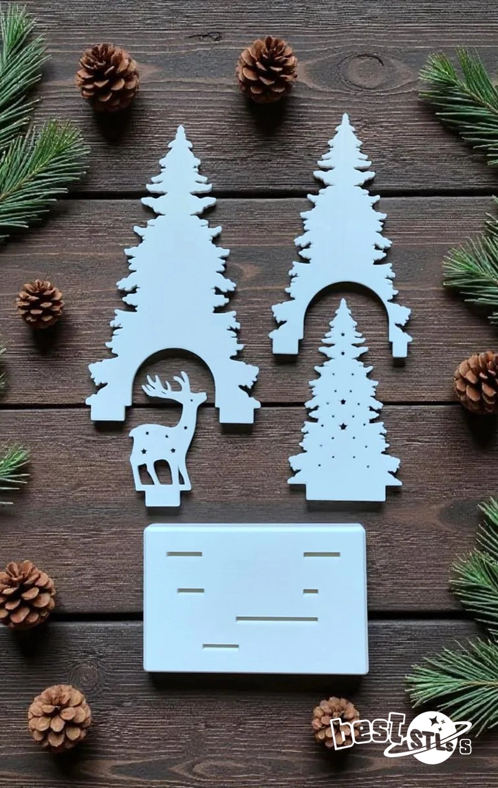 Christmas Decor Scene with LED Tealight Holder STL Holiday 3D Print Decoration - Image 3